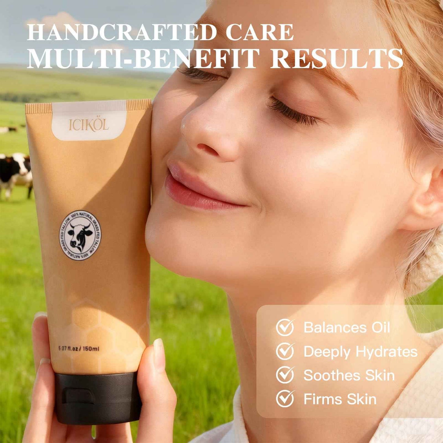 Organic Beef Tallow Honey Balm, Whipped Moisturizer for Face and Body, Grass Fed Beef Tallow for All Skin, Safe Natural Edible Grade Ingredients, Pure Unscented Cream, Day Night Skincare, 5.3 oz