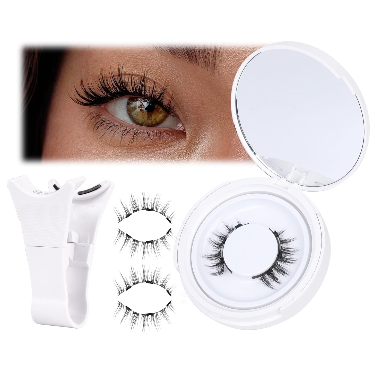 JIMIRE Natural Magnetic Eyelashes Wispy Magentic Lashes Reusable Clear Band Magnetic Eyelashes Kit with Applicator No Glue Needed Magnetic Lashes for All Day Comfort and Easy Wear and Remove