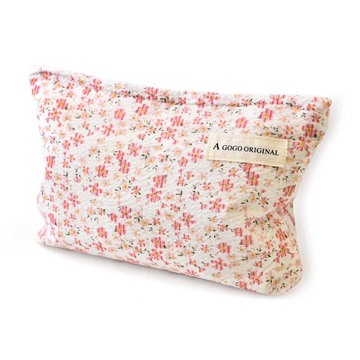 giteo bedding Aesthetic Makeup Bag Cotton, Quilted Floral Make up Bags, Travel Toiletry Bag Women, Daily Use Cosmetic Bags for Girls, Pink Makeup Bag for Purse, Cosmetics Organizer Pouch (Pink)