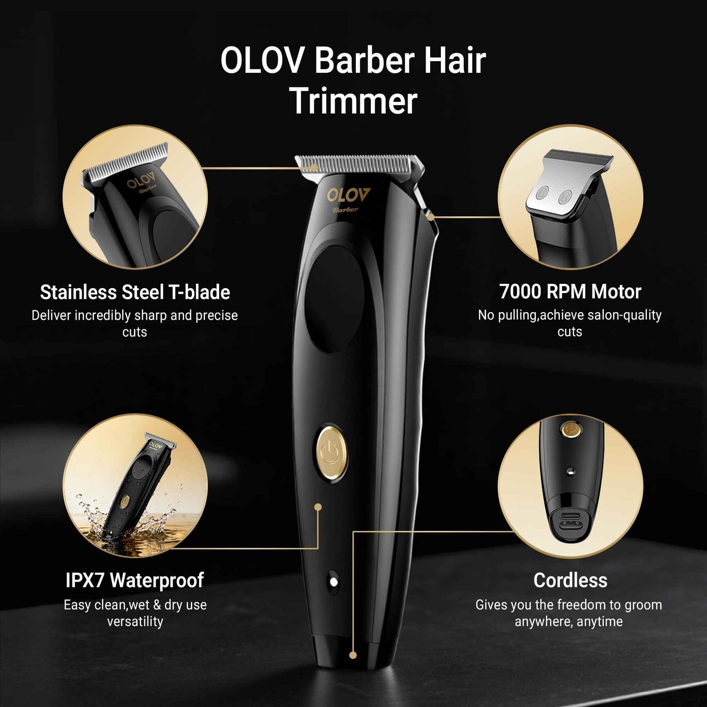 OLOV barber Hair Trimmer for Men, Cordless T-Blade Beard Trimmer, Professional Rechargeable Hair Clippers for Hair Cutting & Grooming