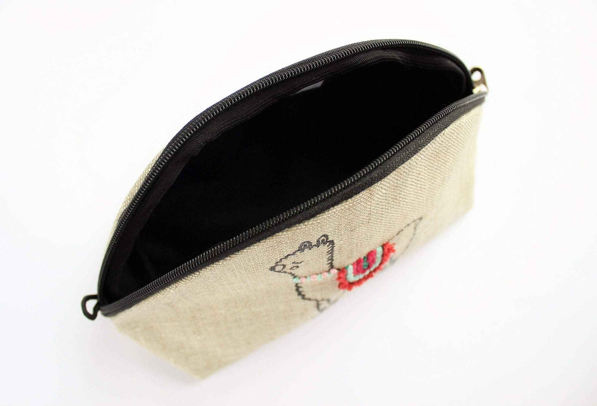 Alpaca makeup bag Embroidered llama cosmetic purse Small beauty bag for women Linen zippered pouch