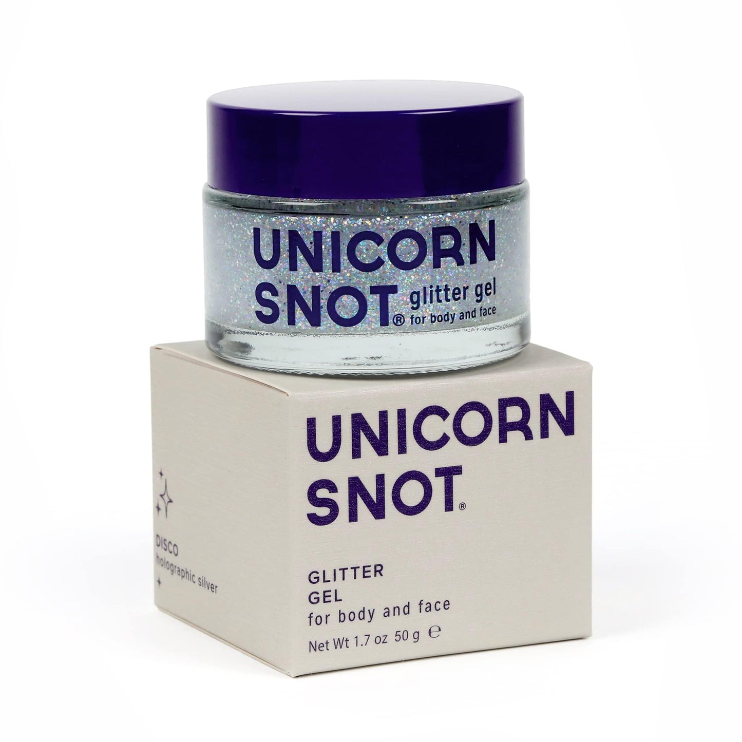 Unicorn Snot Face & Body Glitter - Cosmetic-Grade Holographic Glitter Gel - Glitter Makeup for Festivals, Raves, Anime Cosplay - Safe for Face, Easy Application & Removal, 1.7oz Silver Glitter (Disco)