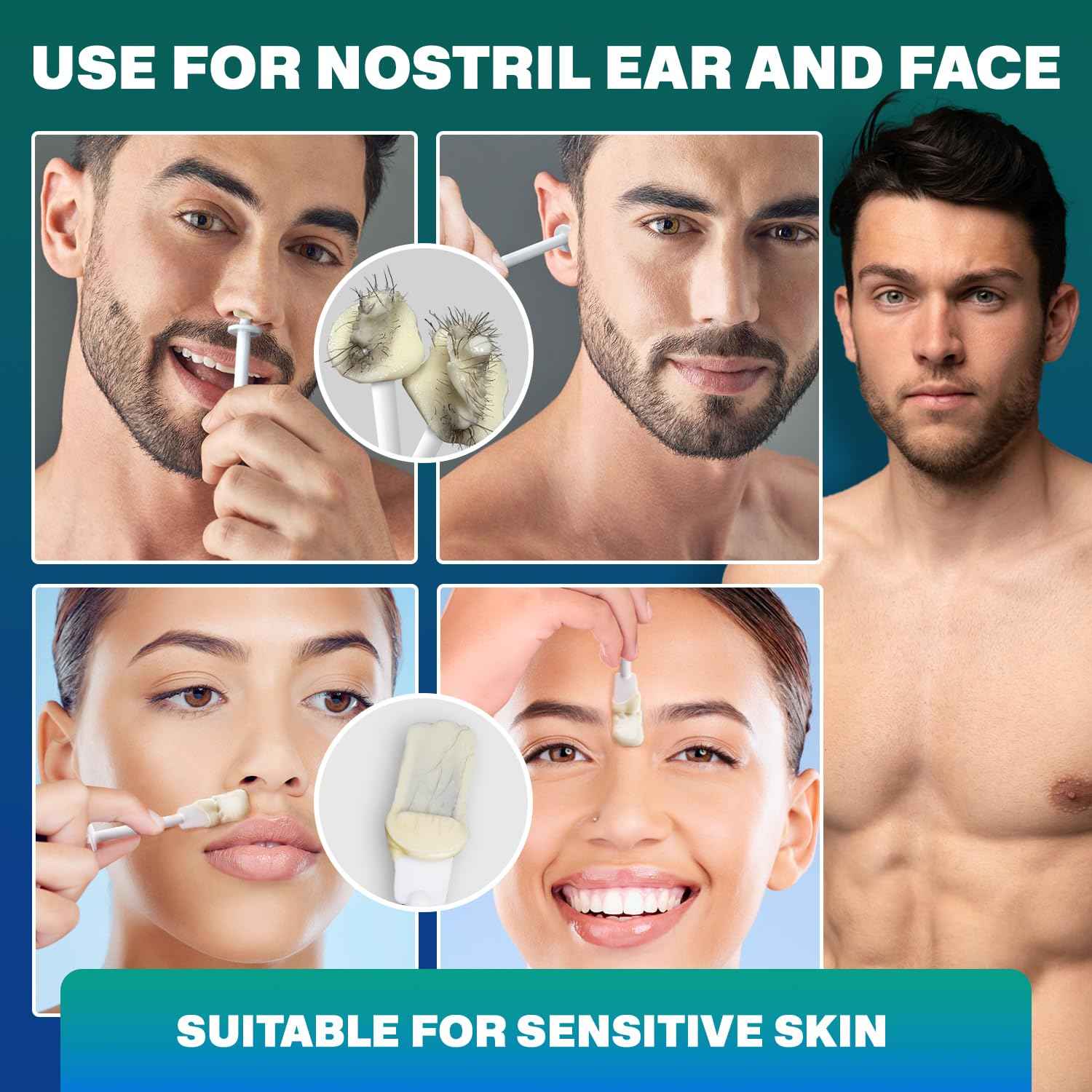 Nose Wax Kit |100g Wax, 30 Applicators | No Microwave Needed | Ear and Nose Hair Removal Waxing Kit for Men and Women | Pre/Post-Waxing Wipes | Mustache| Ear Hair Removar, 5 Weeks Lasting