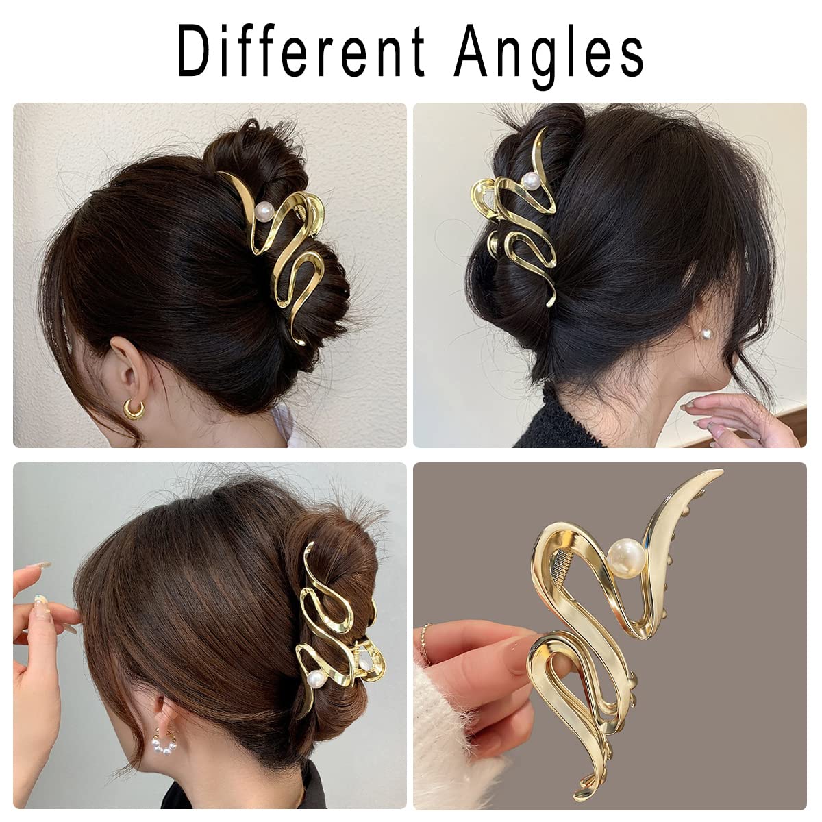 Irregular Gold Metal Hair Clips with Pearl Design - Nonslip Hair Barrette for Thick and Thin Hair, Strong Hold (gold-Pearls)