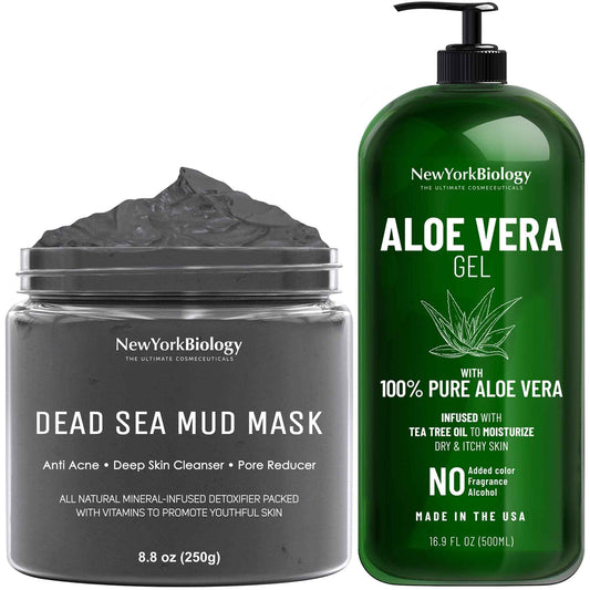 New York Biology Dead Sea Mud Mask for Face and Body with Aloe Vera Gel for Skin, Face and Hair - Spa Quality Pore Reducer for Acne, Blackheads and Oily Skin