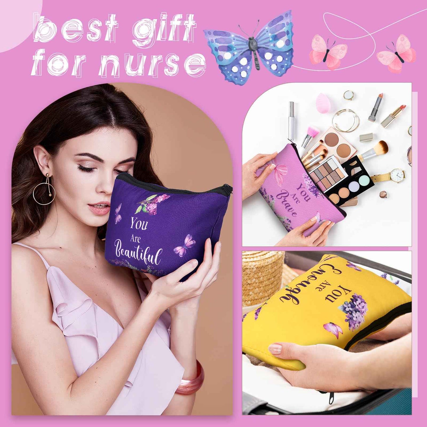 Shinylin 10 Pcs Christmas Christian Gift for Women Faith Religious Makeup Bag Inspirational Christian Gift Bible Verse Scripture Toiletry Bag Canvas Pouch for Xmas Party Stocking Stuffer(Colorful)