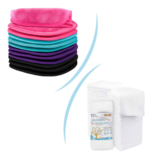 Orighty Microfiber Washcloths Towel Set 50 Pack, Bundle with Makeup Remover Cloths 5x5 in Pack of 12