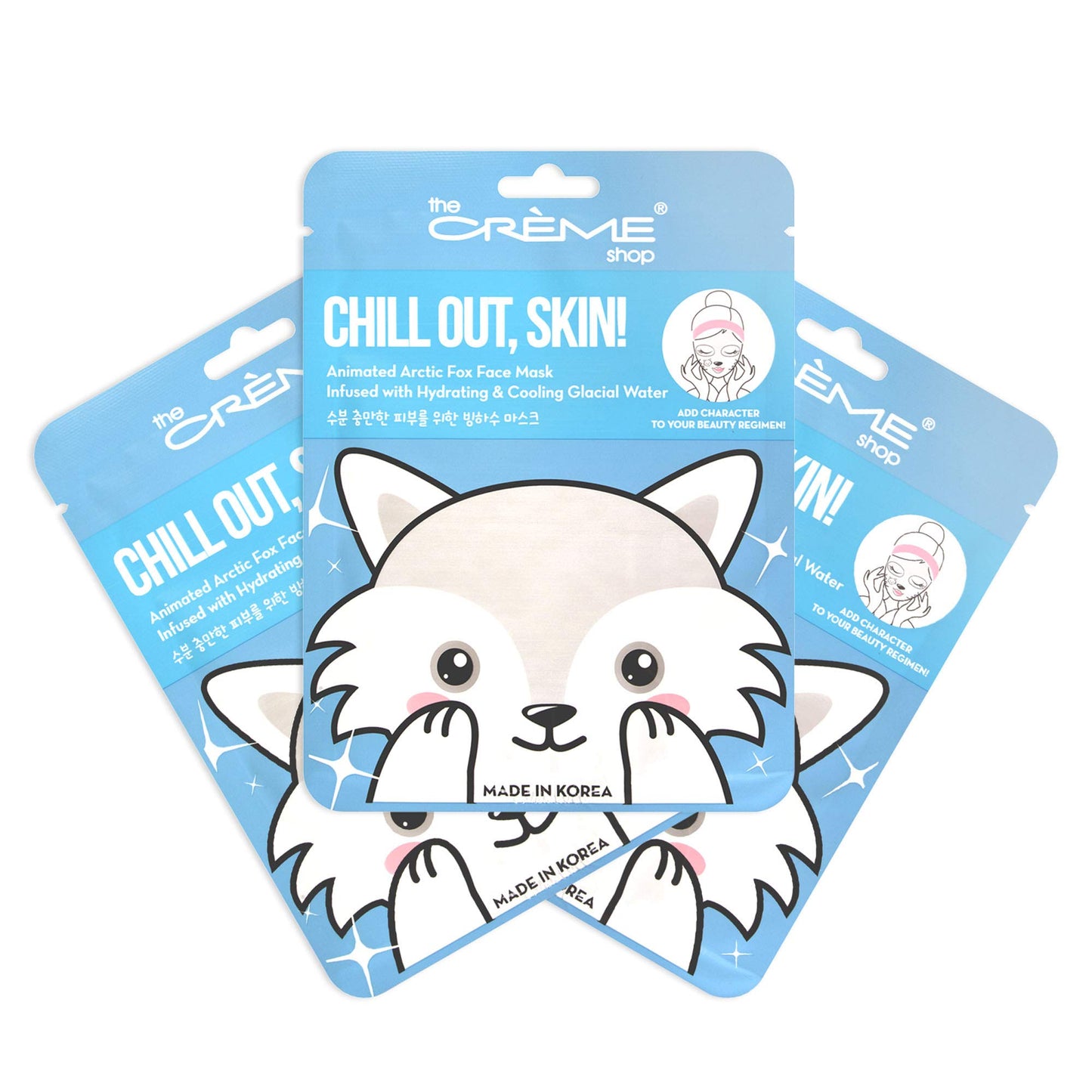 The Creme Shop Animal Sheet Mask, Korean, Hydrating, Collagen, Vitamin C, Anti-Aging - Pack of 3 - Infused with Hydrating & Cooling Glacial water