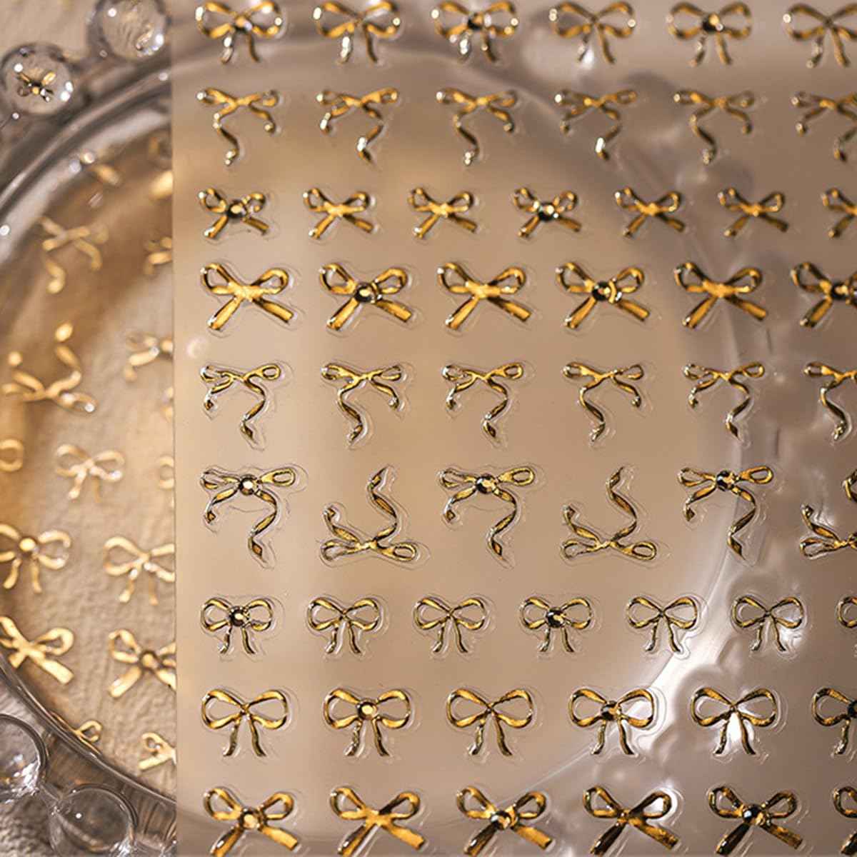 5D Embossed Bow Nail Art Stickers Gold Bow Knot Nails Stickers Self Adhesive Nail Decals Rhinestone Design Manicure for Women Nail Art Decorations