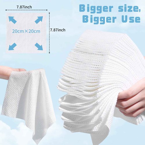 100 Count Disposable Face Towel, Biodegradable Facial Dry Wipes, Super Soft & Thick Face Cloth, Lint-Free Face Towelettes for Sensitive Skincare, Makeup Remover Dry Wipes, Facial Cleansing (6 Pack)