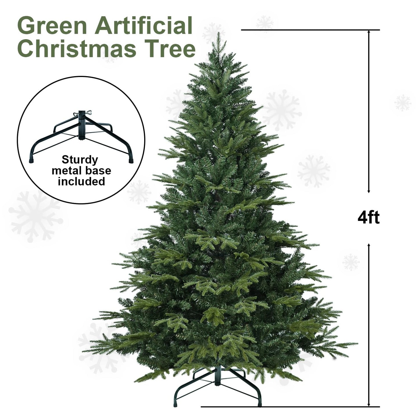 Mayhihi Unlit Artificial Full Christmas Tree 4FT with 907 PE PVC Tips, Premium Holiday Xmas Tree with Metal Hinges & Foldable Base for Home Office Party, Green