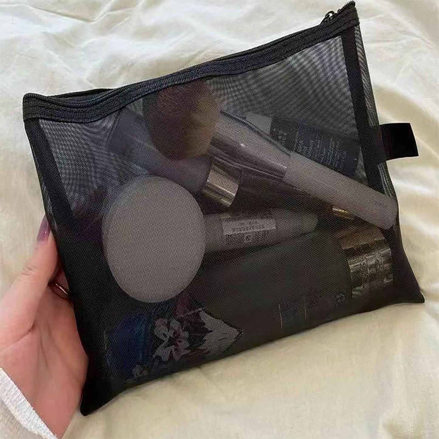 OZY 10 Pieces Nylon Zipper Mesh Pouch,Cosmetic Bags,Zipper Bags for Organizing Storage,Puzzle, Board Games,Multipurpose Travel Bags and Office Supplies (A5 Black)