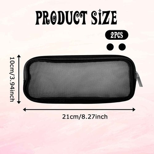 8.3 X 4 Inch 2 PCS Mesh Makeup Brush Bag Clear Travel Makeup Brush Holder Portable Mesh Travel Toiletry Bag with Zipper, Transparent Makeup Brush Storage Bag Cosmetics Brushes Organizer (Black)