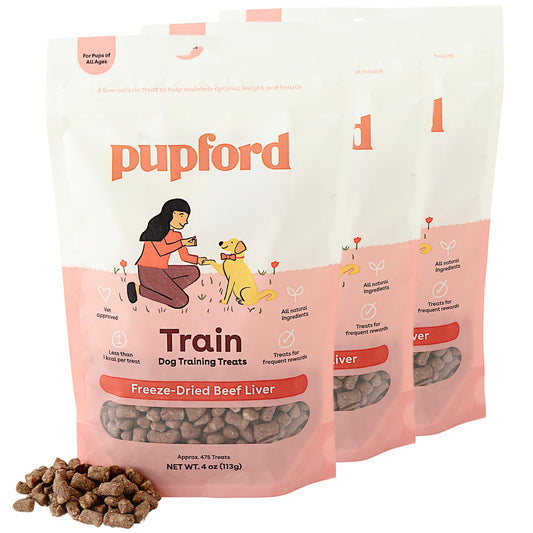 Pupford Freeze Dried Training Treats for Dogs & Puppies, 1400+ Three Ingredient Bites (Beef Liver, 4 oz, 3 Pack)