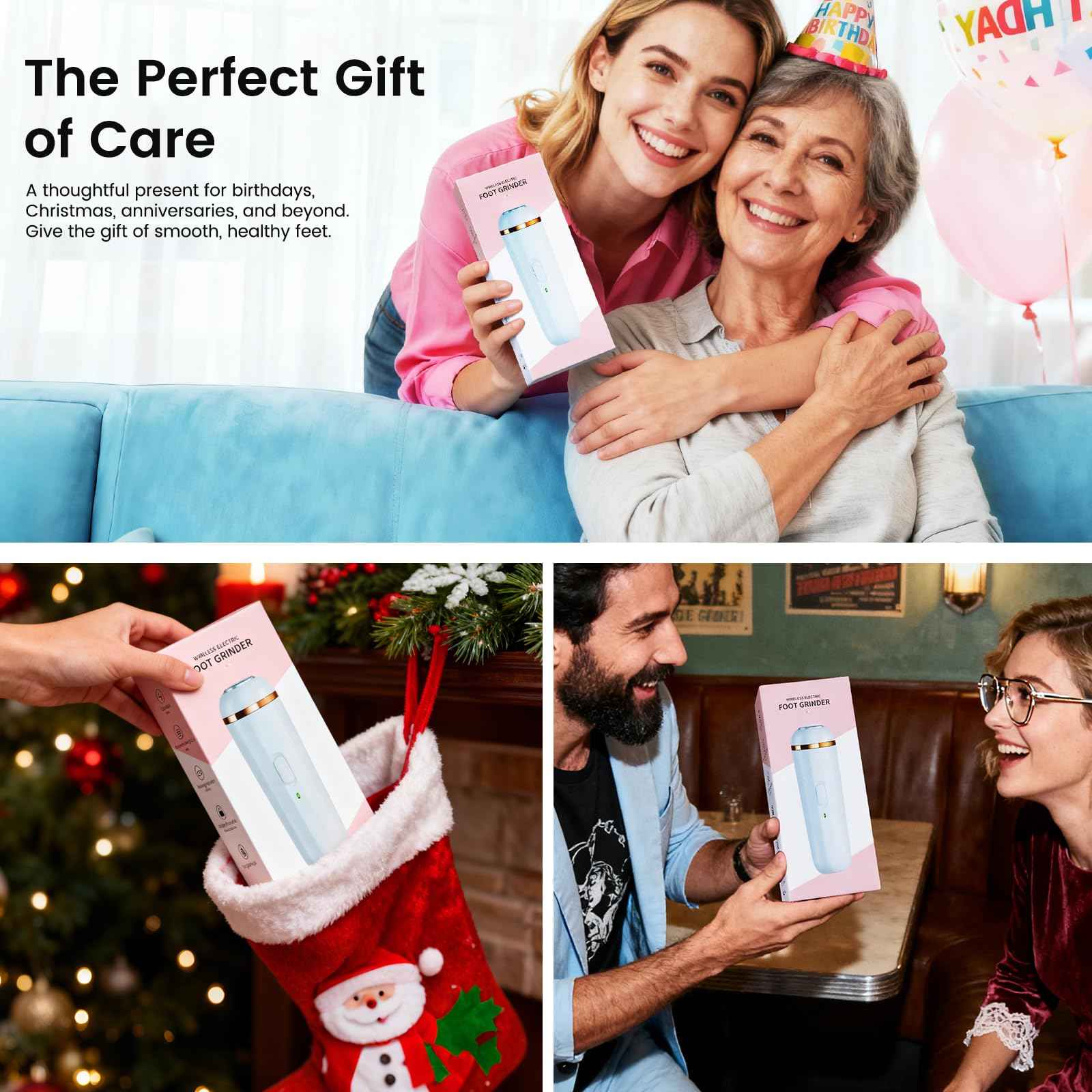 Wireless Electric Foot File - Callus Remover Tool for Feet, Rechargeable Pedicure Tool with 3 Replaceable Grinding Heads, Professional Adjustable Speed Foot Files for Dead Skin, Cracked Heels (Pink)