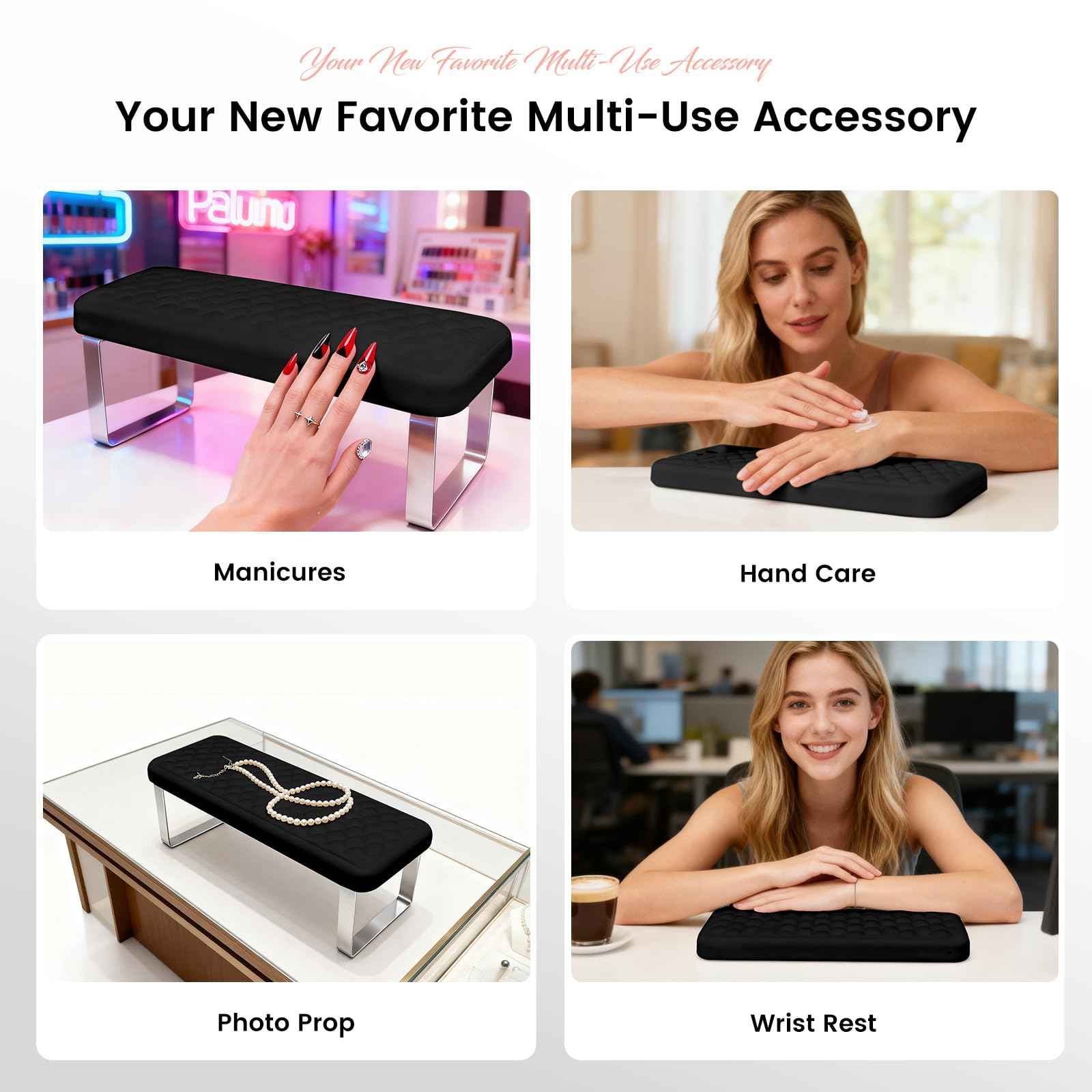 AIKYA Luxury Manicure Hand Rest for Nails Tech - Erasable Nail Arm Rest with Comfort Memory Foam, High Rebond & Non-Slip Aluminum Alloy Base-Black