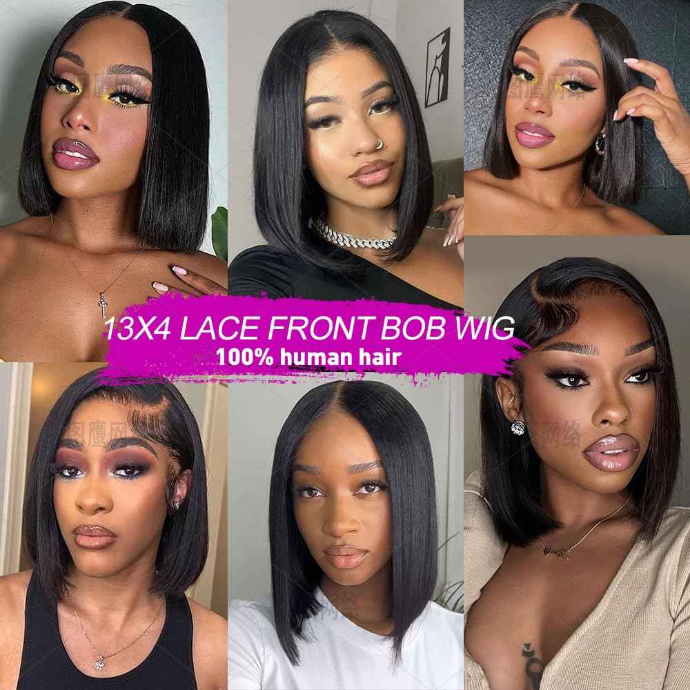 LARYNX Straight Bob Lace Front Wigs Human Hair Full 13x4 Transparent HD Lace Front Wigs Pre Plucked 180% Density Glueless Wigs Real Human Hair Wig For Women (12 Inch)