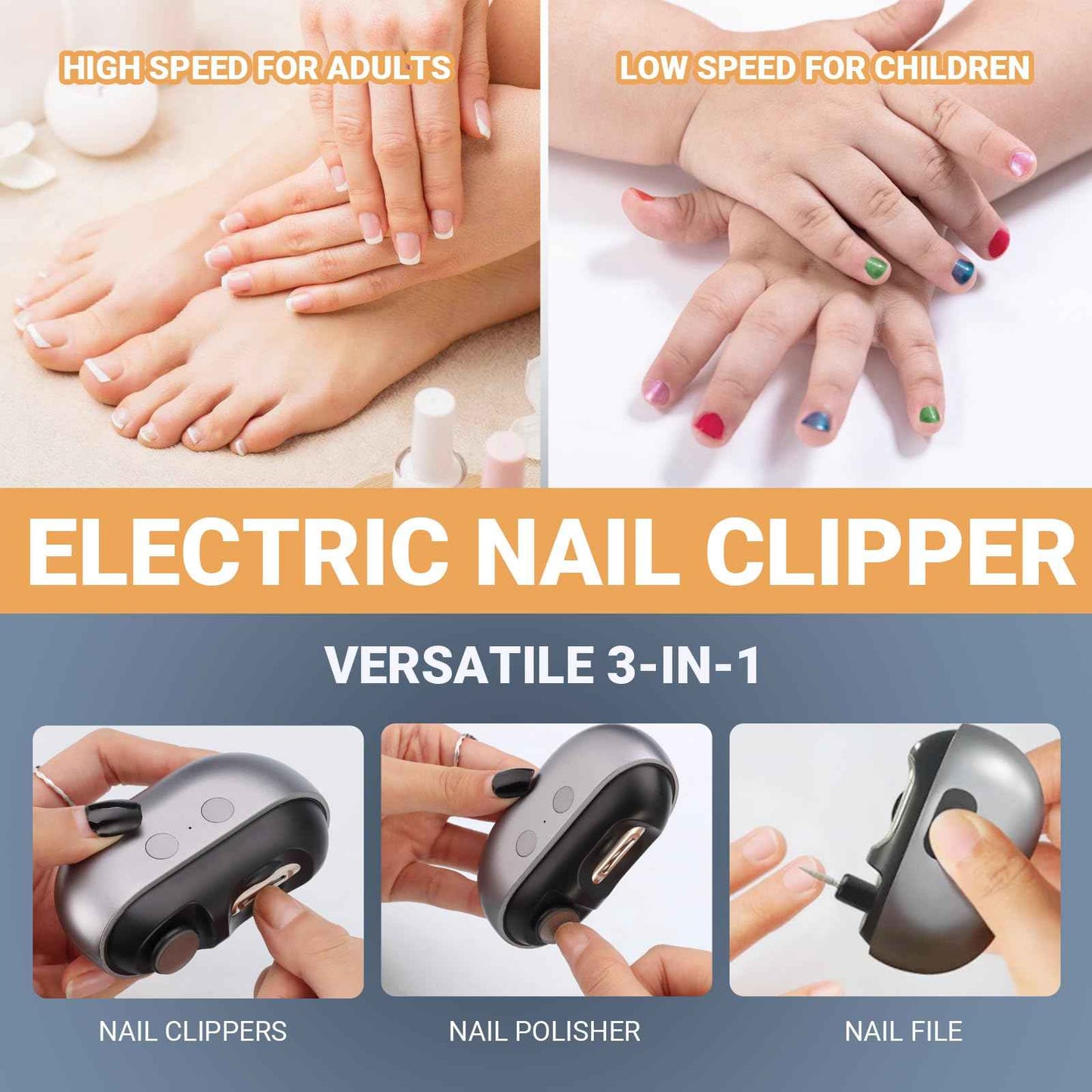 Smart Nail Clipper 3 in 1 Electric Nail Clippers with LED Light Storage and Polishing, for Seniors, Kids