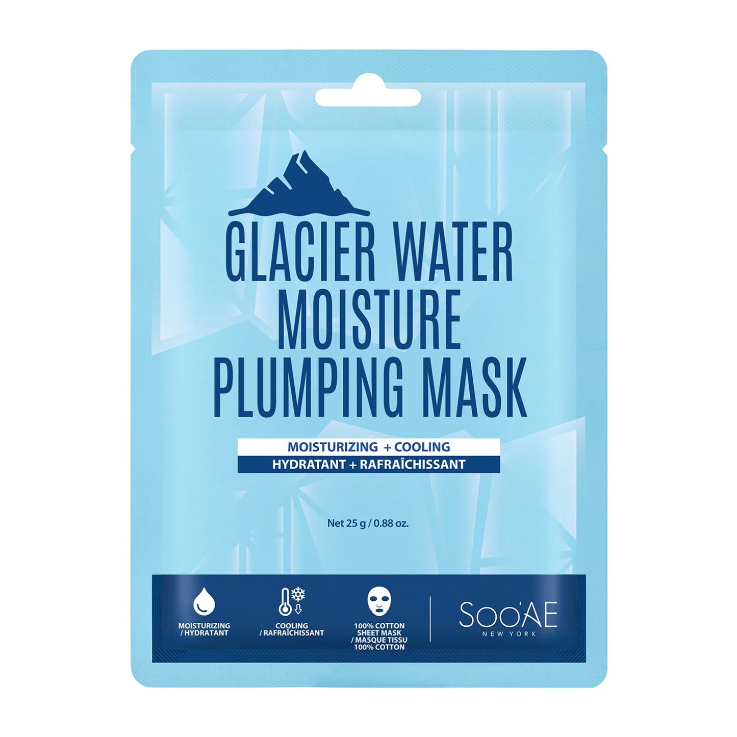 Soo'AE Glacier Water Moisture Plumping Mask - 12 EA Moisturizing Cooling Facial Mask Glacier Hydrating Face mask Korean skincare Cotton Facial mask pack