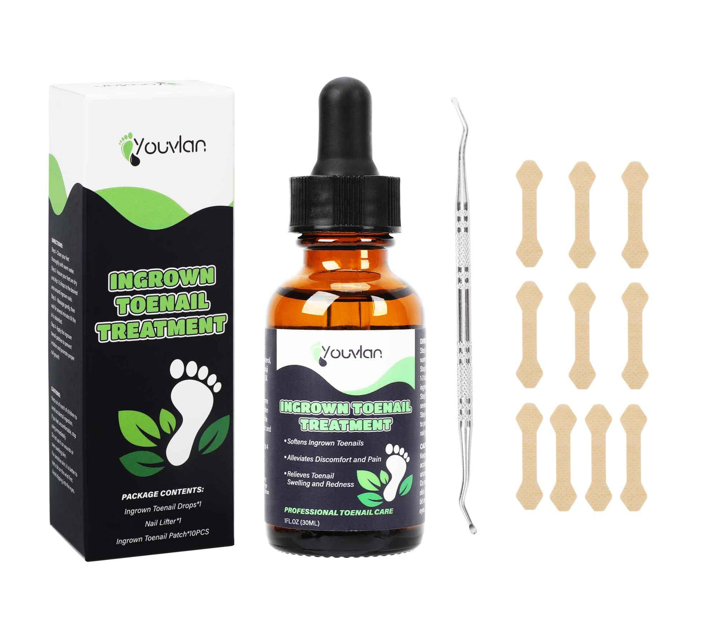 Ingrown Toenail Treatment - Ingrown Toenail Softener Drops,Toenail Lifter,Nail Patches,Best Ingrown Toenail Treatment Kit at Home for Easy Trim Thick Toe Nails Cleaner Tool Kit (Green)