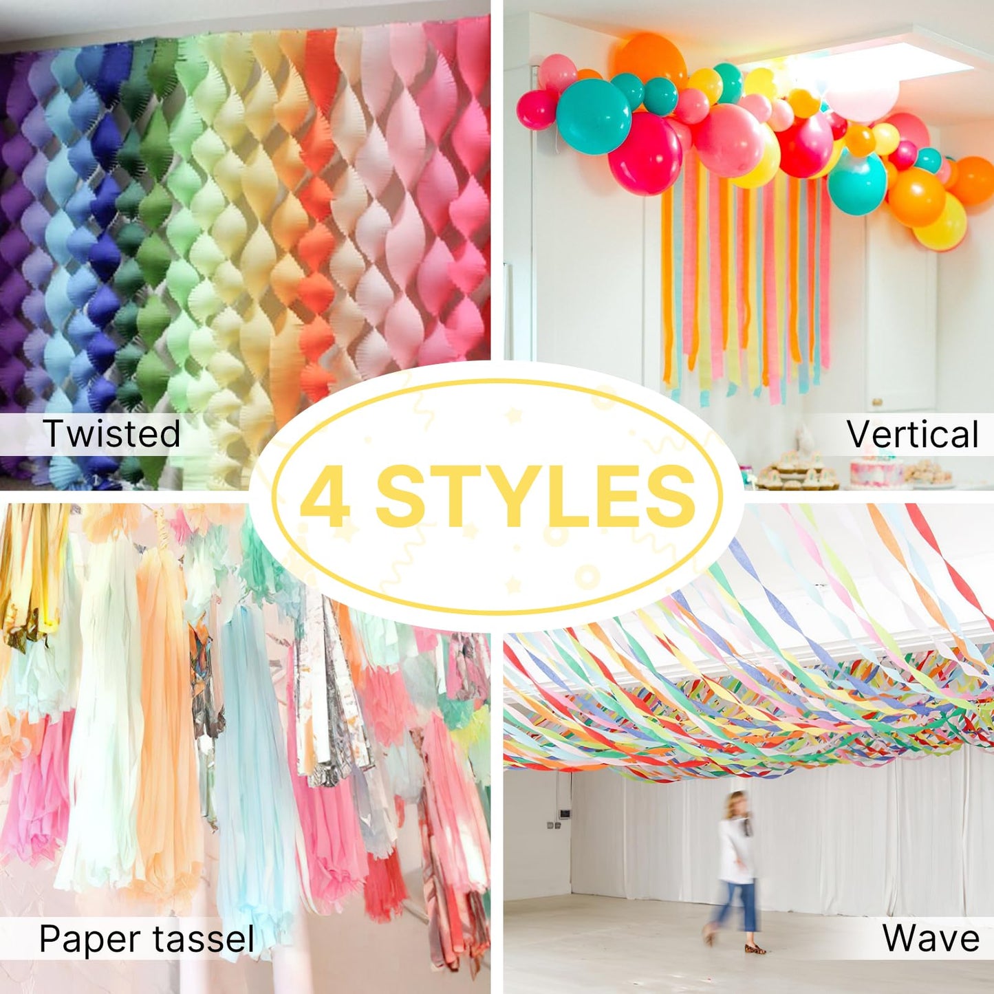 PartyWoo Crepe Paper Streamers 6 Rolls 492ft, Pack of Crepe Paper Pearl Pastel Party Streamers, Crepe Paper for Birthday Decorations, Party Decorations, Baby Shower Decorations (1.8 in x 82 Ft/Roll)