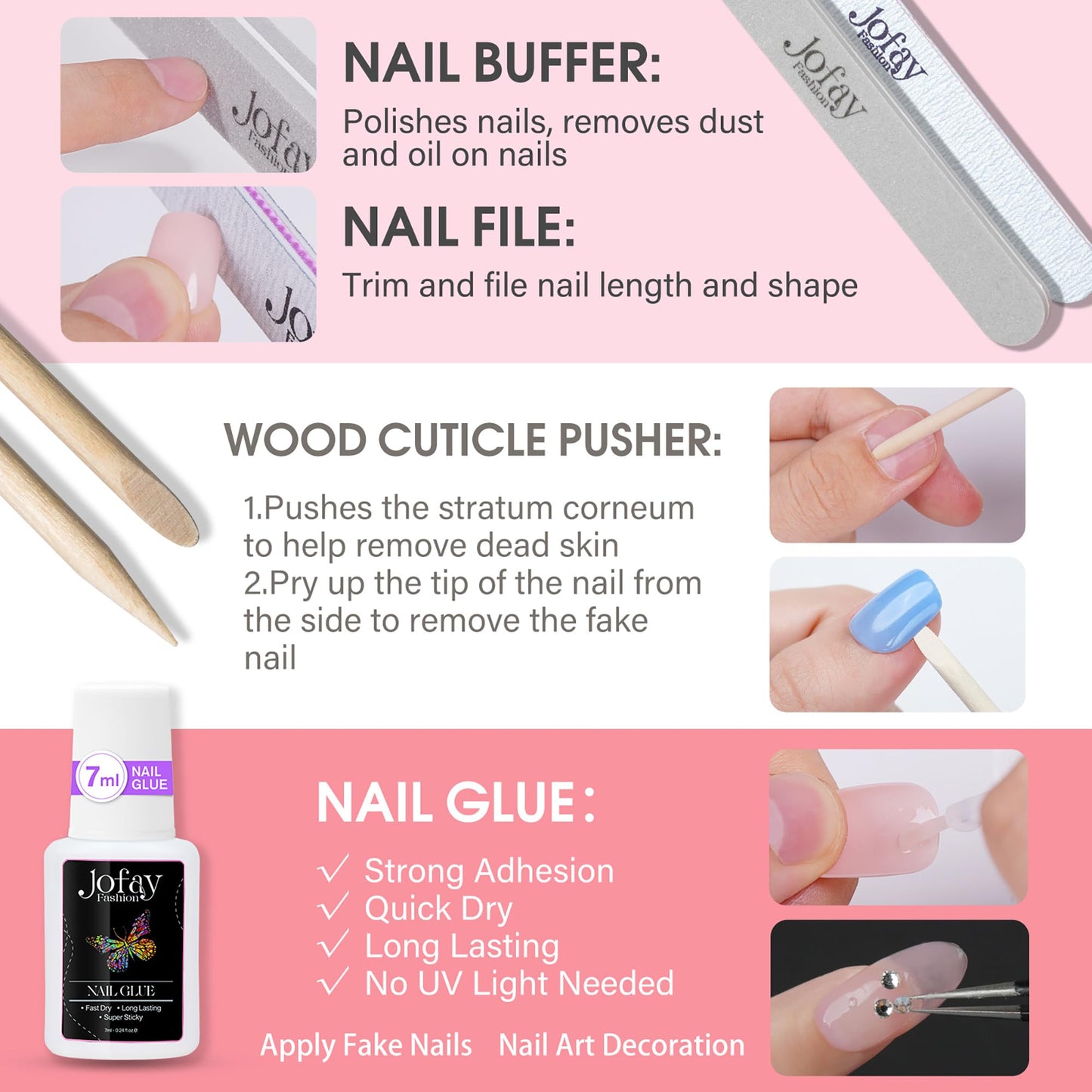 12 Packs (288 Pcs) Press on Nails Short&Medium-Jofay Fashion Acrylic False Nails with Design French Tip Press on Nails Stick on Nails for Women Soft Gel Glue on Nails Kit