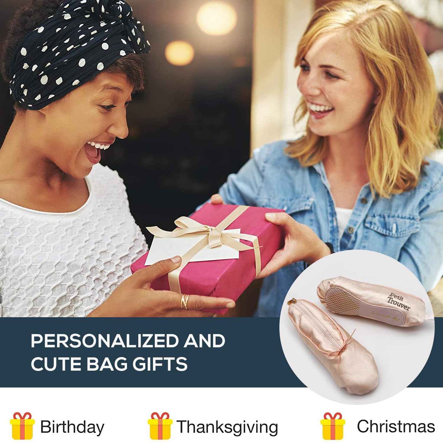 PWQEIONC Ballet Shoe Makeup Bag, Small Cosmetic Bag for Trip Portable Cosmetic Travel Bag, Ballet Dance Shoe Makeup Bag Gifts for Women Girl Dancer Lover (Pale Pink)