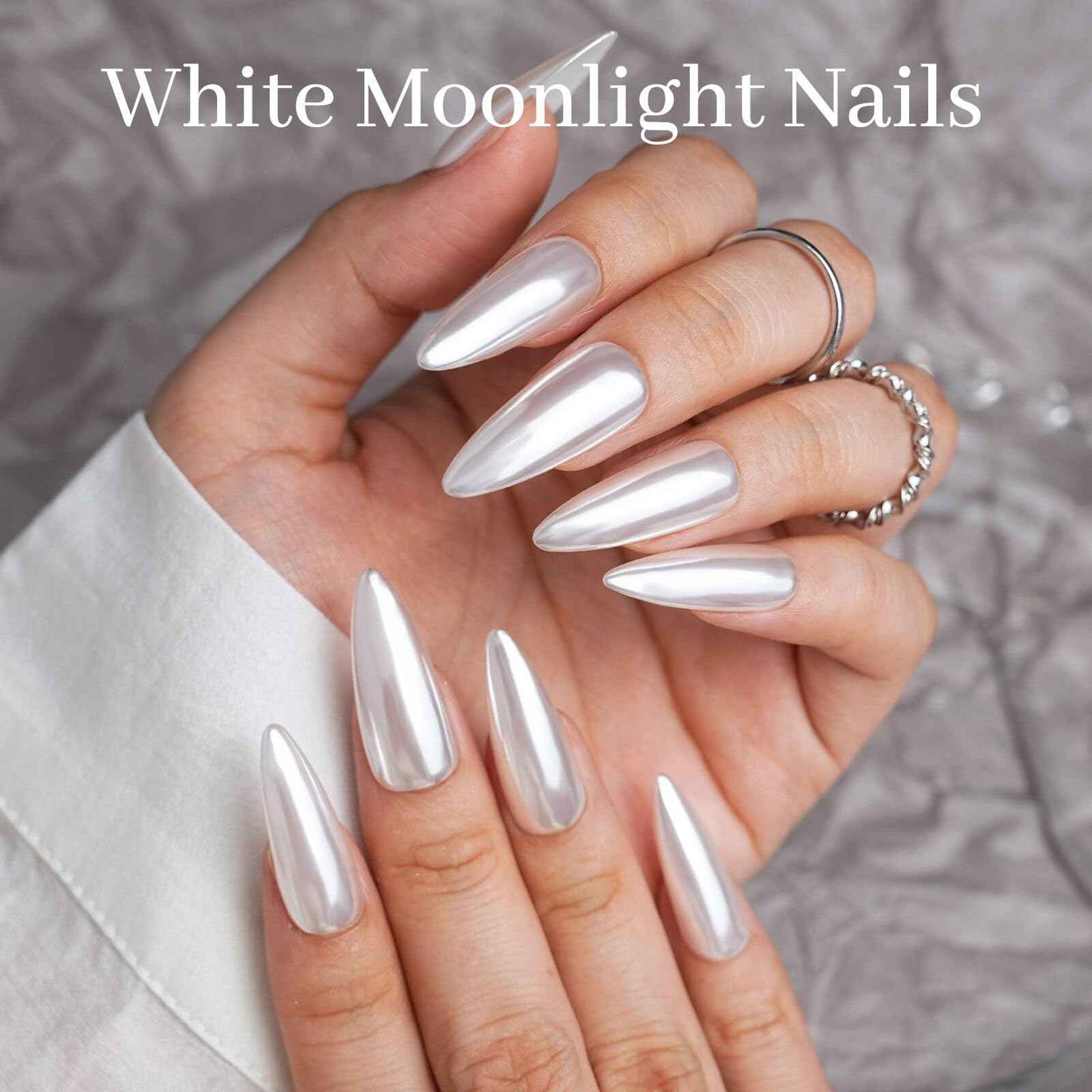 Pretty Diva White Chrome Nail Powder - 2 Colors White Pearl and Moonlight Chrome Powders for Nails, Highlight Moonlight Mirror Nails Powder Metalic Pigment