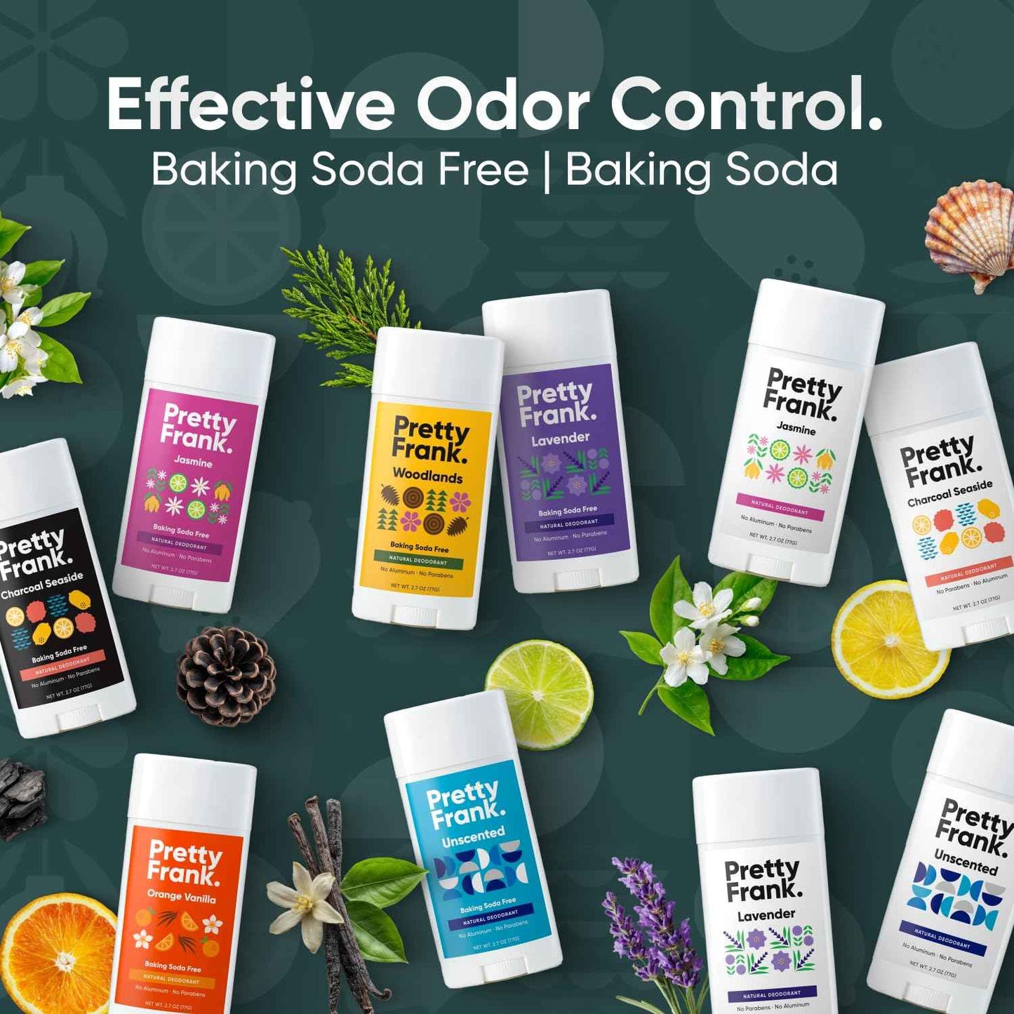 Pretty Frank Natural Aluminum-Free Deodorant Stick, Unscented (2-Pack) | All-Day Odor Control for Women & Men | Effective, Skin Soothing Formula with Safe, Organic Ingredients and No Added Fragrance