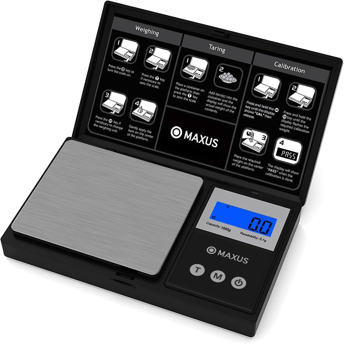 MAXUS Digital Gram Scale 1000g/0.1g, Small Food Scale with Backlit LCD, Mini Pocket Scale for Jewelry…