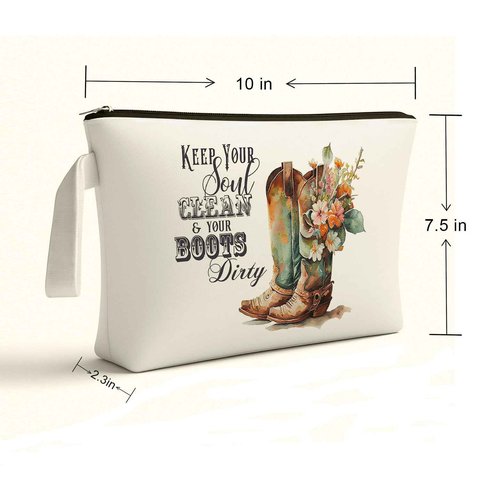 ARPTCN Western Cowboy Boots Makeup Bag - Cowboy Boots Themed Lover Gifts for Girls Mom Women, Canvas Makeup Bag, Western Gifts for Women
