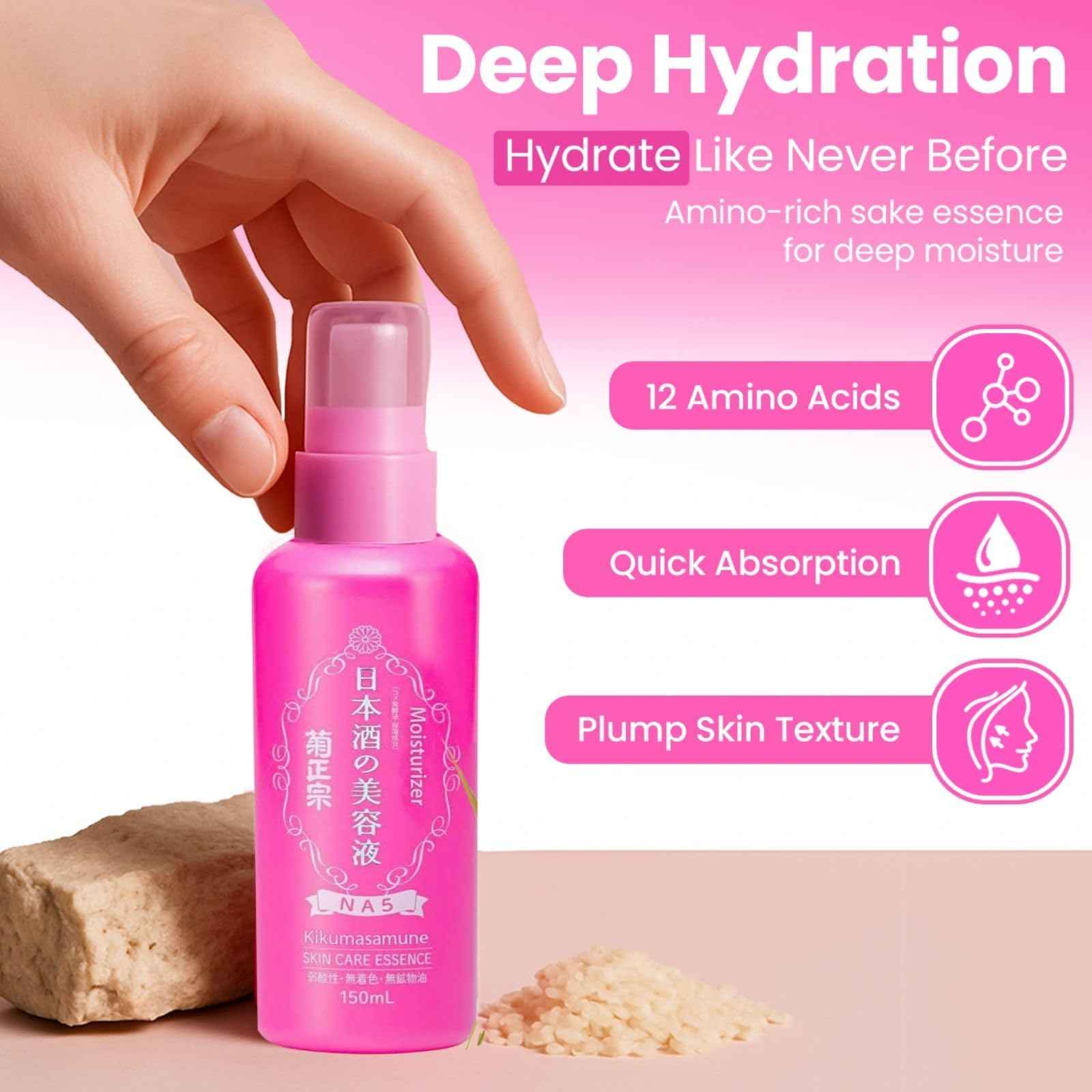 Kikumasamune Natural Face Wash Cleanser & Hydrating Moisturizer Serum, Moisturizing Gentle Facial Wash with Sake Extract + Organic Essence with Vitamin C & Ceramide for Daily Skincare