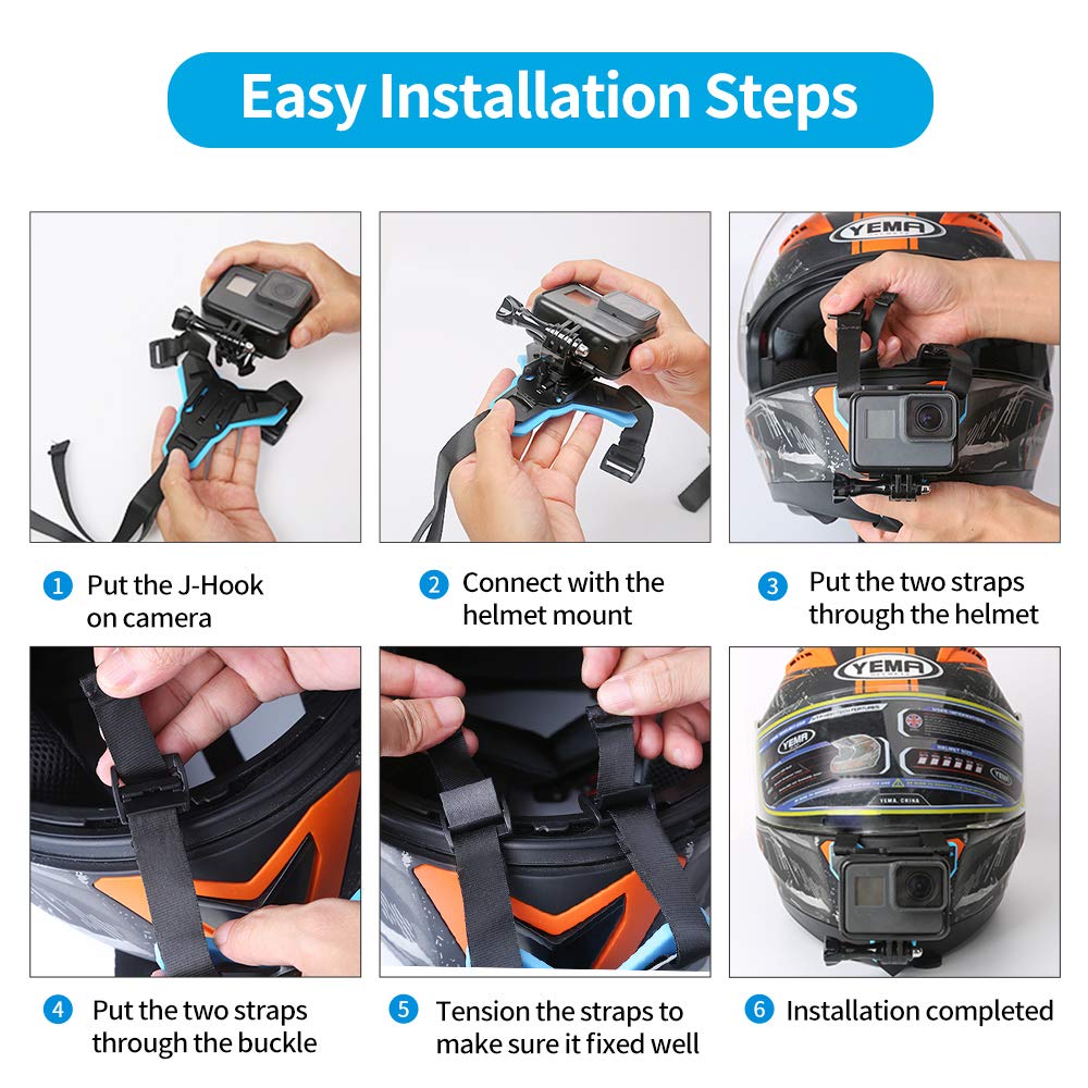 TELESIN Helmet Mount Chin Strap Clamp Attachment Motocycle Dirt Bike Holder Clip Accessories for GoPro Max Hero 12 11 10 9 8 7 6 5 Insta360 X3 GO3 Ace Pro DJI Action 3 4 Pocket 3 Hiking Cycling