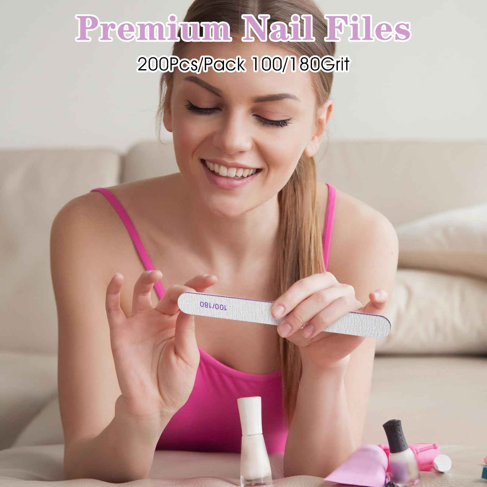 200 Pcs Nail Files 100/180 Grit Double Sides Emery Boards Reusable Nail Files for Acrylic Nails Professional Manicure Tools for Natural Nails Acrylic Nails Home and Salon Supplies (Oval)