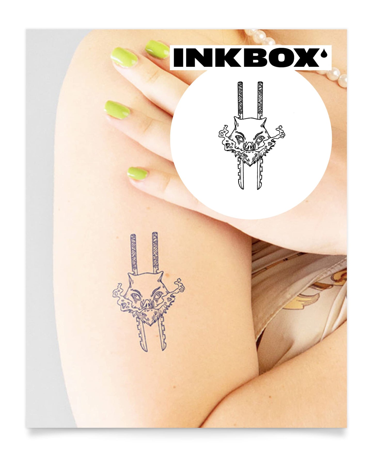 Inkbox Temporary Tattoos, Semi-Permanent Tattoo, One Premium Easy Long Lasting, Water-Resistant Temp Tattoo with For Now Ink - Lasts 1-2 Weeks, Inosuke, 4 x 4 in