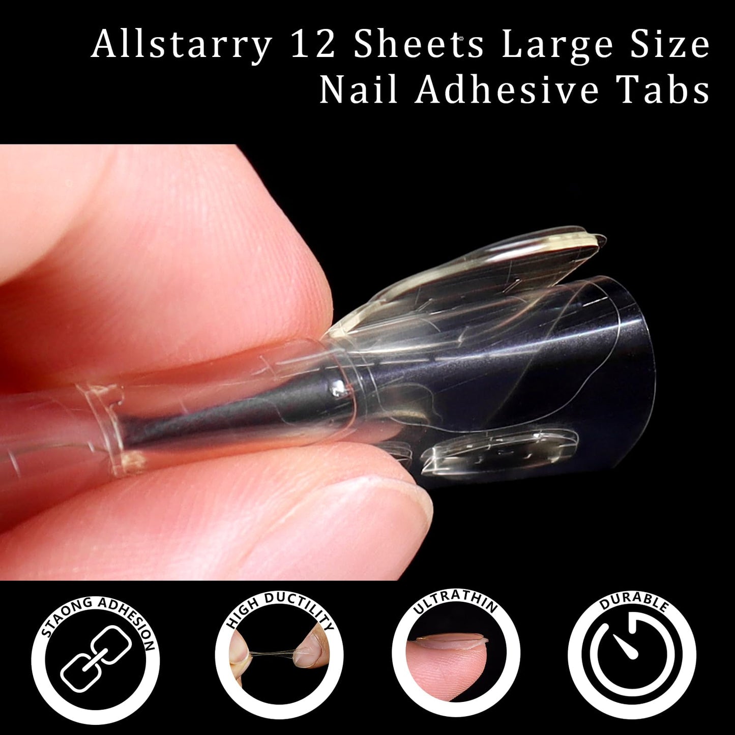 Allstarry 360pcs (12 Sheets) Nail Adhesive Tabs Waterproof Breathable Glue Tabs 15 Sizes Double-Sided Fake Nail Jelly Sticker Super Sticky Nail Glue Stickers Transparent Flexible for Manicure