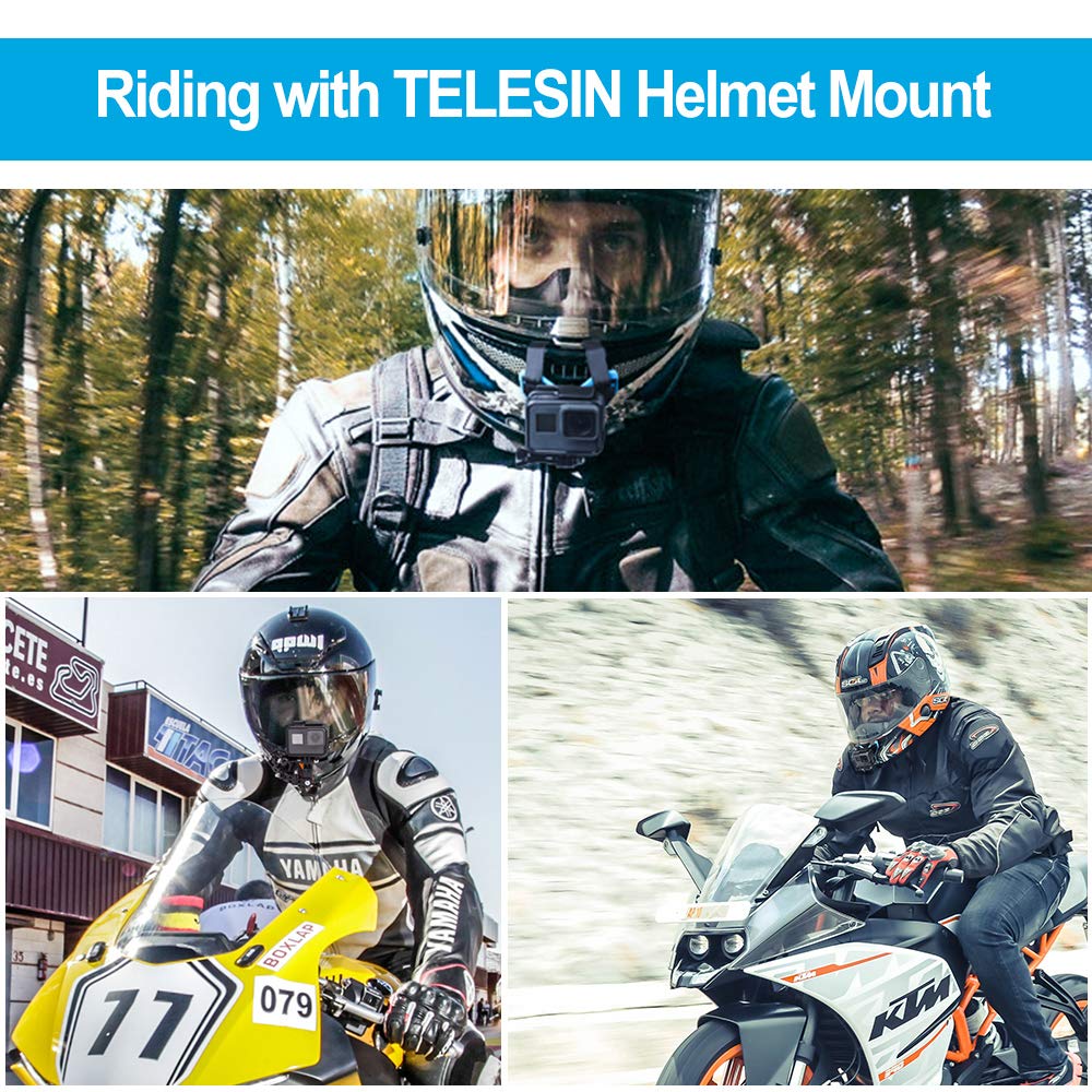 TELESIN Helmet Mount Chin Strap Clamp Attachment Motocycle Dirt Bike Holder Clip Accessories for GoPro Max Hero 12 11 10 9 8 7 6 5 Insta360 X3 GO3 Ace Pro DJI Action 3 4 Pocket 3 Hiking Cycling