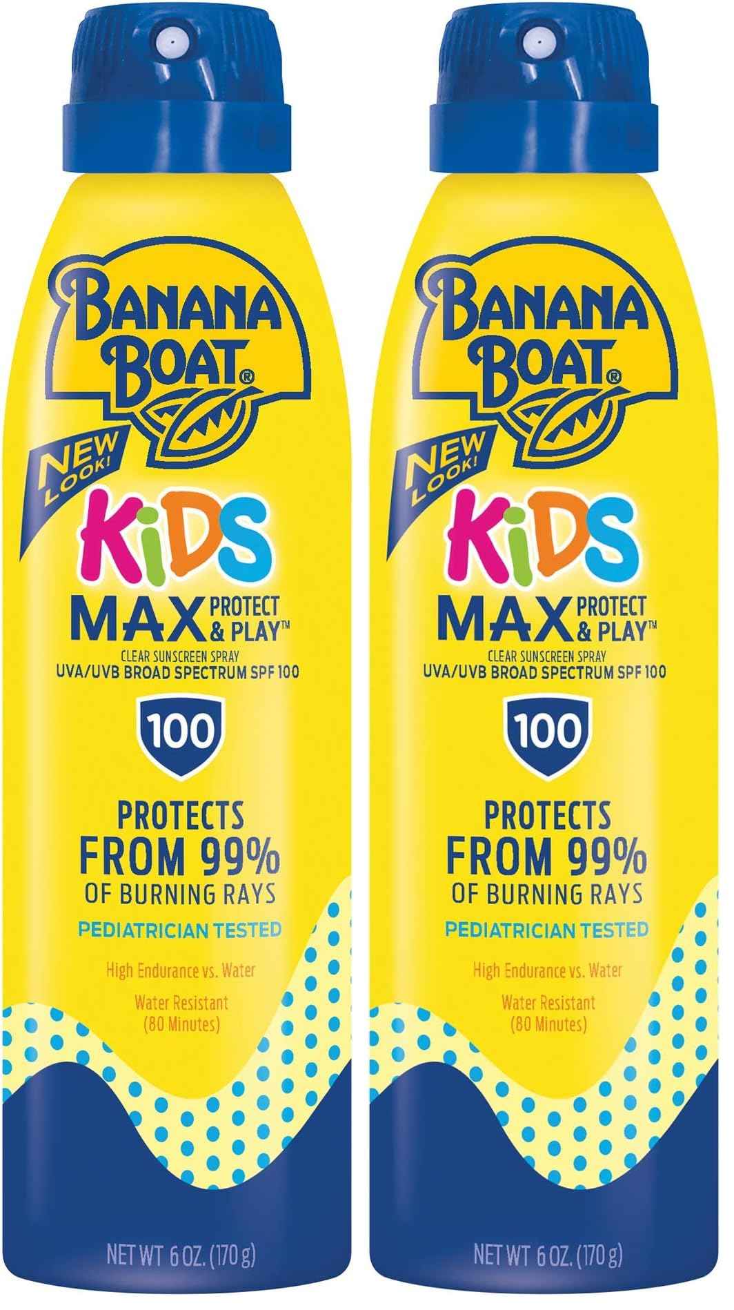 Banana Boat Sunscreen, SPF 100, Spray | Kids | Clear | 6 OZ | Pack of 2