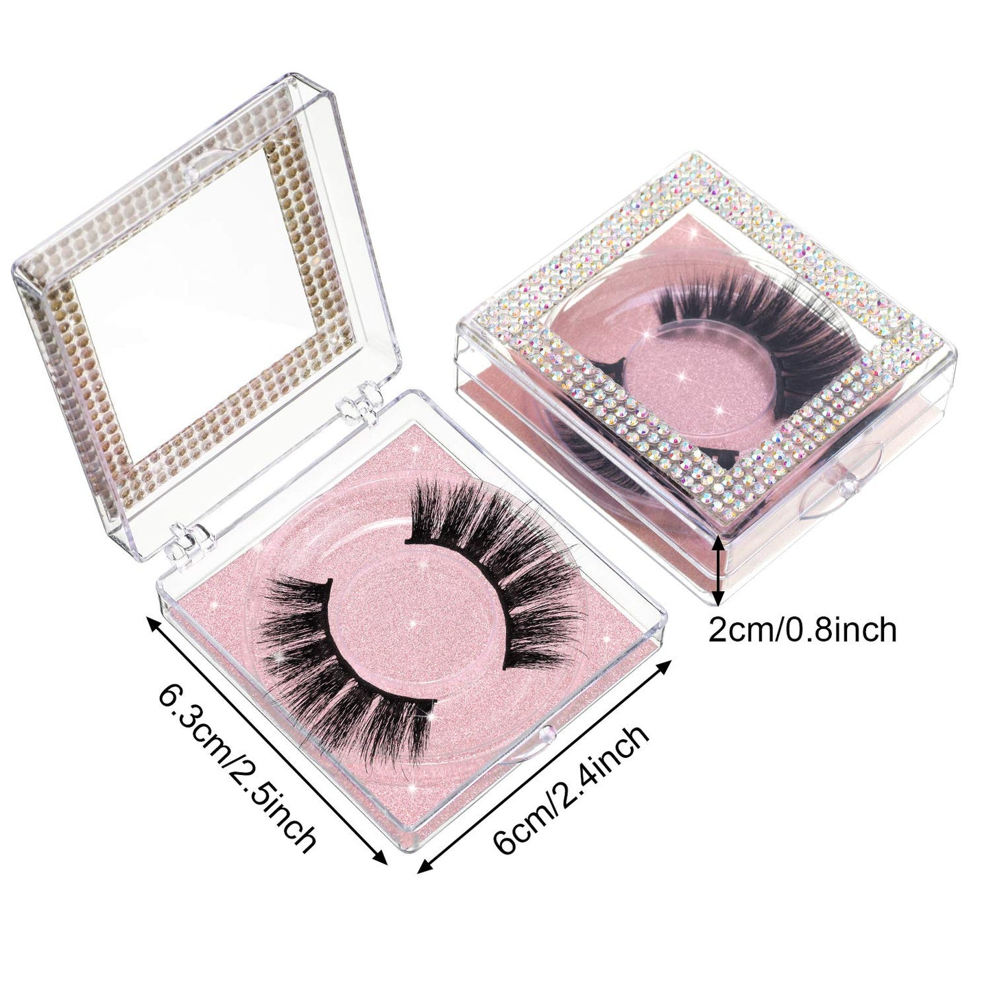 12 Pieces 3D False Eyelashes Packaging Boxes Rhinestones Square Lash Case Empty Eyelash Storage Boxes with Glitter Paper and Clear Tray for Women Eyelash Care(Rose Gold)