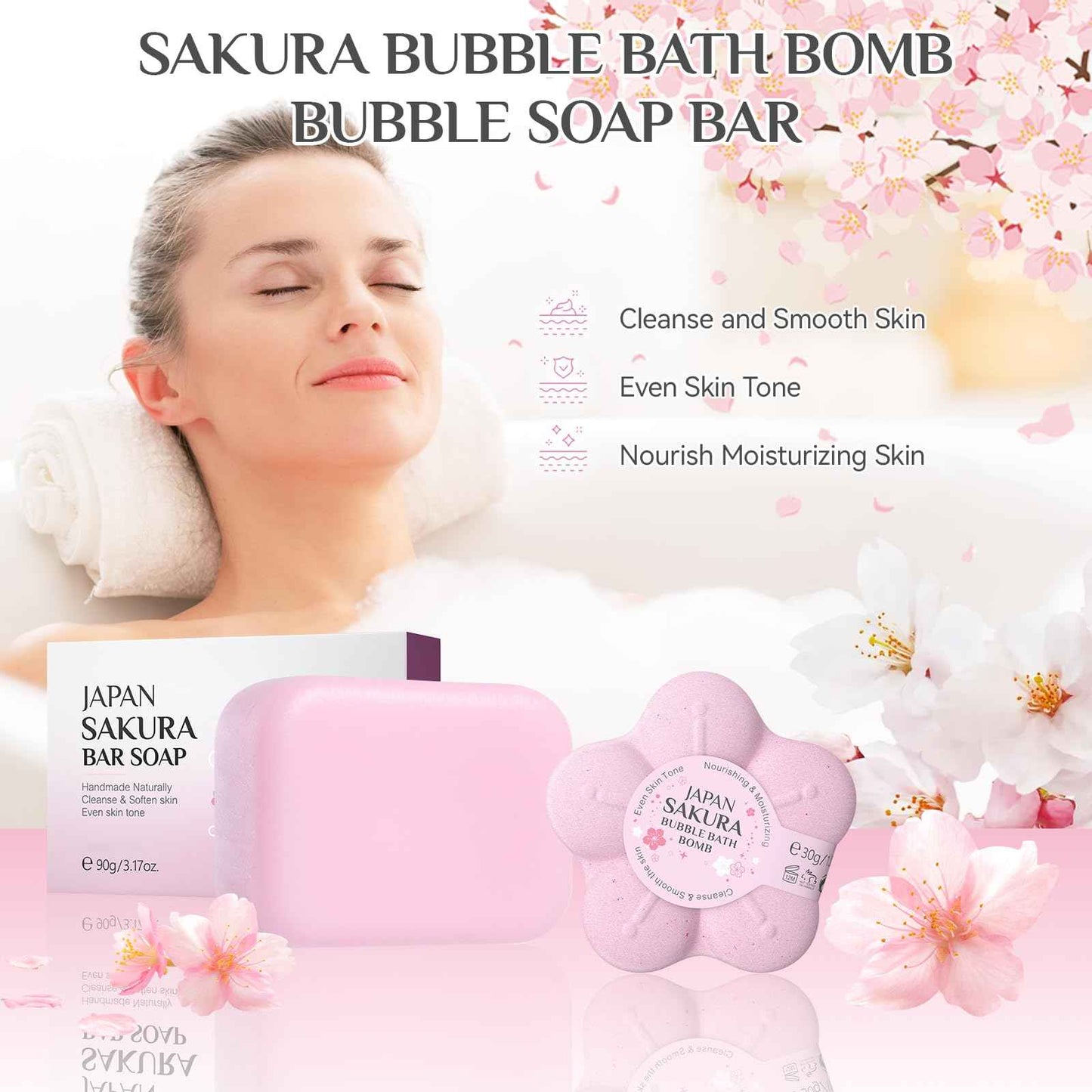 9Pcs Bath and Body Gift Set for Women & Girls, Cherry Blossom Bath and Body Gift Set with Body Wash, Lotion, Soap, Bath Bomb, Scrub, Hand Cream & Lip Mask, Home Spa Gift Set for Women Christmas Gifts