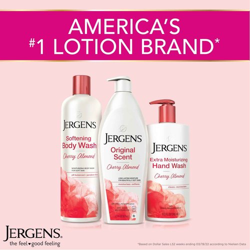 Jergens Original Scent Dry Skin Body Lotion, Hand and Body Moisturizer, Cherry Almond Essence, Dermatologist Tested, 21 Oz, Pack of 3