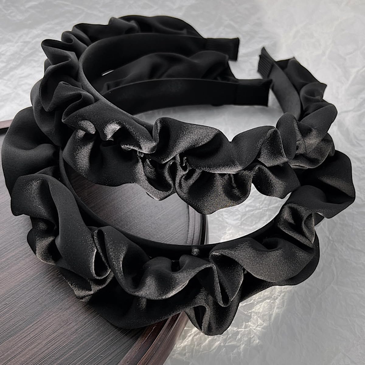 Ababalaya Black Puffy Hairband for Women - Wide Simple Headband, Soft Satin Hair Hoop for Teen Girls, Hair Accessories