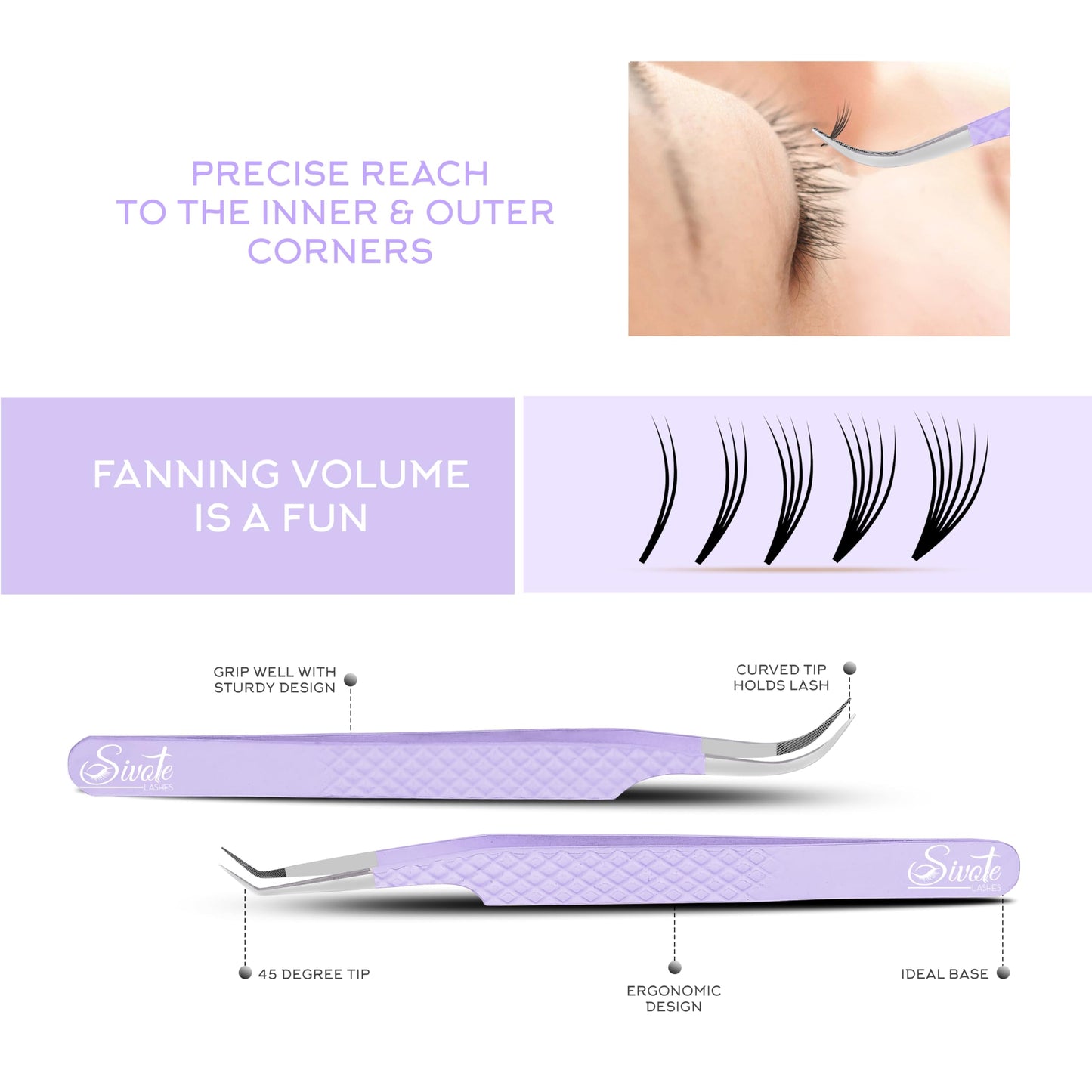 SIVOTE Lash Tweezers for Eyelash Extensions, Pack of 5 Purple – Lash Extension Tweezers Set with Diamond Grip, Precision Fiber Tip for Volume Eyelash Extensions