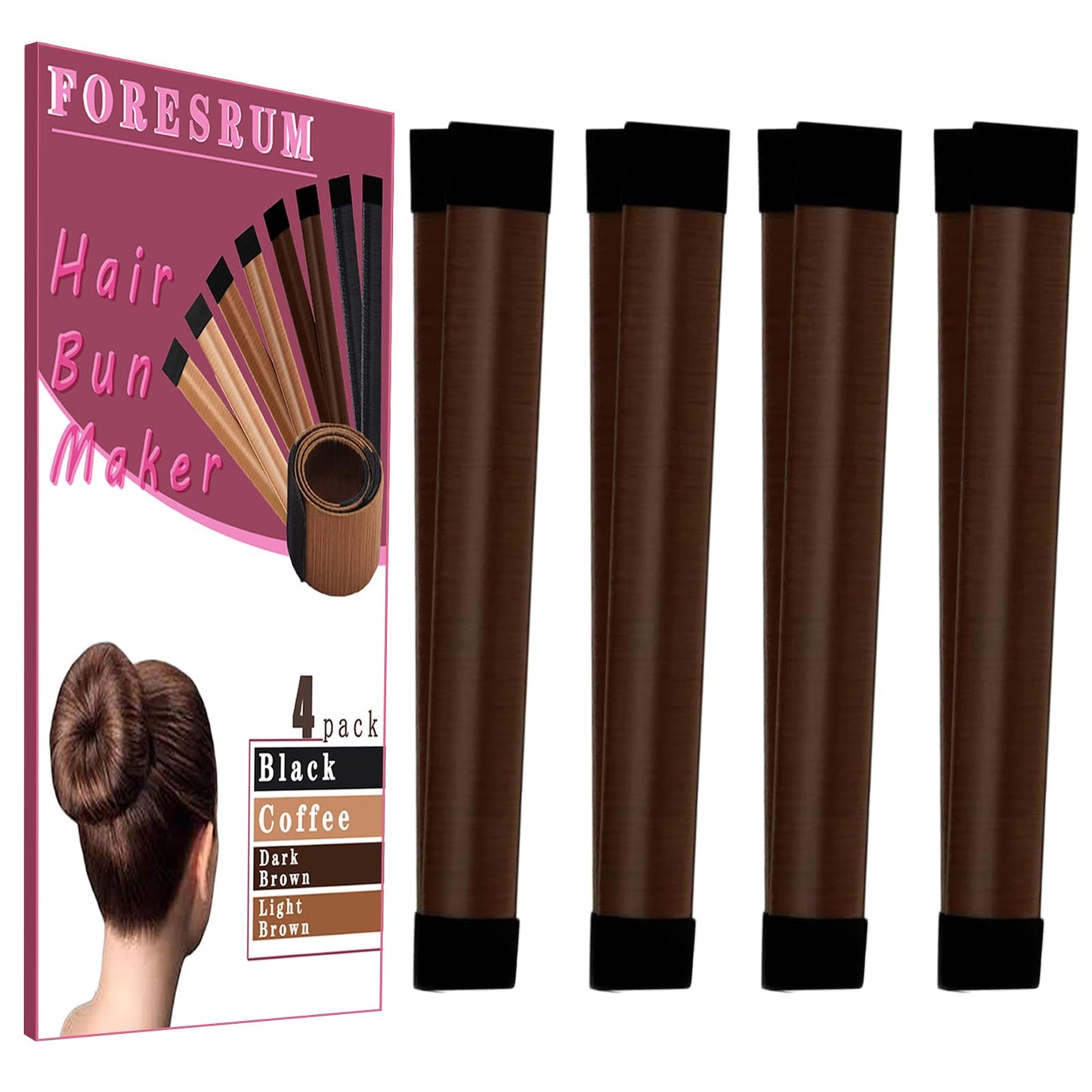 4 Pcs Magic Hair Donut Bun Maker for Ballet Style - Women, Kids (4 Brown)