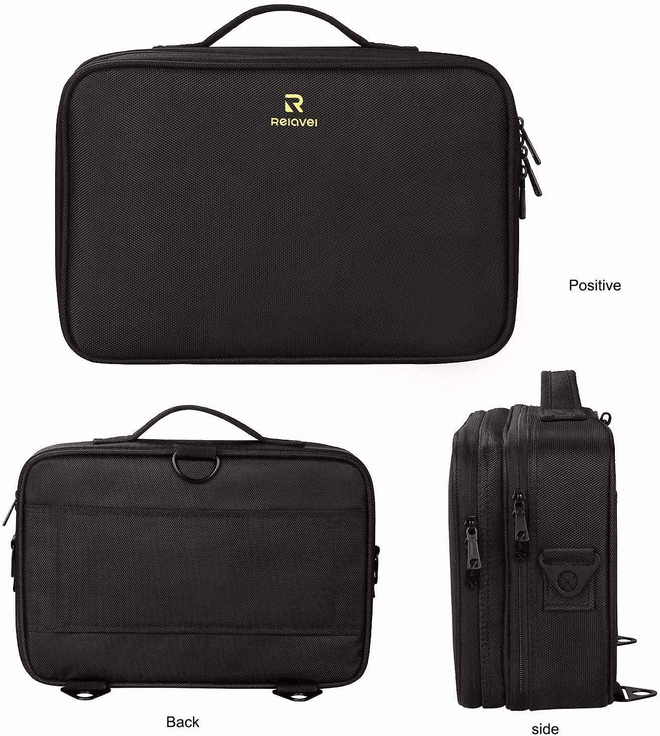 Relavel Travel Makeup Train Case Makeup Cosmetic Case Organizer Portable Artist Storage Bag with Adjustable Dividers for Cosmetics Makeup Brushes Toiletry (medium black)