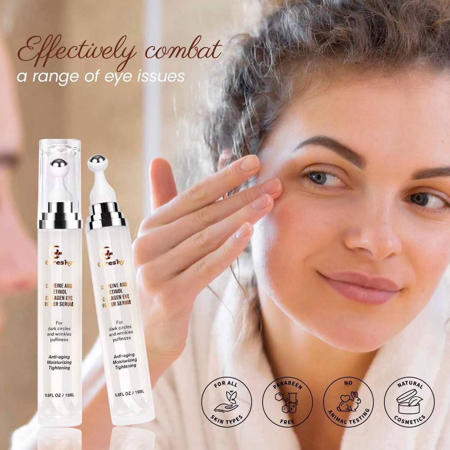 Eye Serum Caffeine for Dark Circles: Retinol eye roller serum - eye cream anti aging bags dark circle and puffiness - Under Eye Bags Treatment