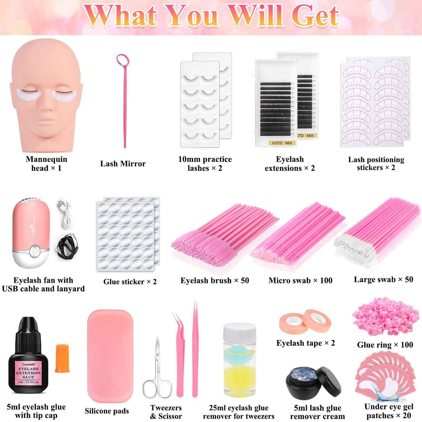 Tetutor EyeLash Extension Kit for Beginners, Professional Lash EyeLash Extension Practice Kit with Everything, Mannequin Head, Eye Lashes Glue, Lash Kit for Eyelash Extensions Beginners Training