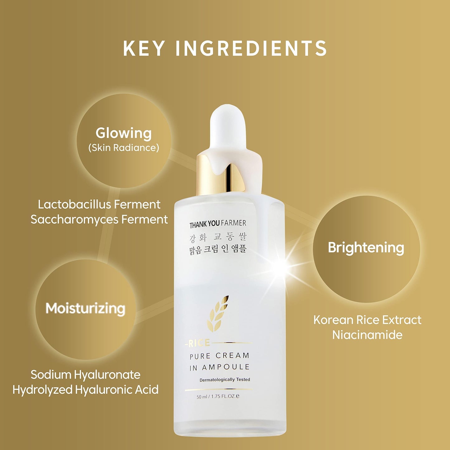 THANKYOU FARMER Rice Pure Cream In Ampoule, Double Layered Formula, Glass skin, Dermatologist Tested, Korean Rice Extracts, Niacinamide, Fragrance-Free, 1.75 fl.oz (50ml)