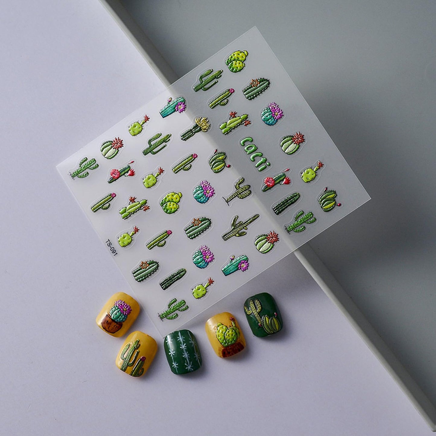 Summer Cactus Nail Art Stickers 5D Embossed Tropical Cactus Nail Decals Cute Cactus Nails Adhesive Stickers Nail Art Supplies Cactus Stickers for Nails Women DIY Manicure Decorations