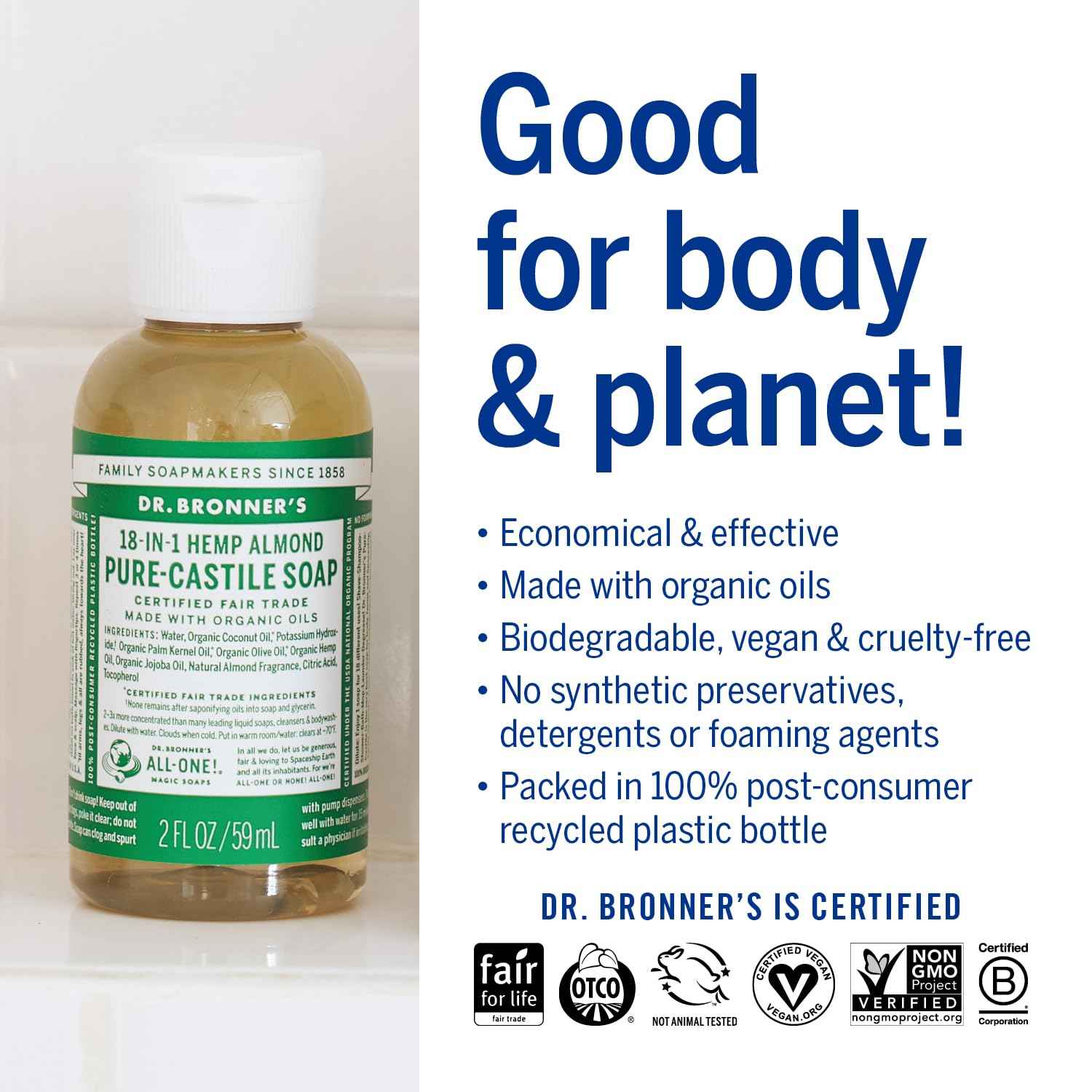 Dr. Bronner's Magic Soap-Pure-Castile Liquid Soap (2 Ounce, Variety Gift Pack)- Regenerative Organic Certified Oils, 18-in-1 Uses: Body, Hair, Laundry, Pets & Dishes, Concentrated, Vegan, Non-GMO